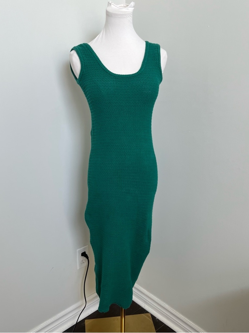 Roots Organic Cotton Knit Midi Dress Green Stretch XXS - Picture 3 of 6